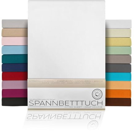 BEAUTEX Sábana Bajera Sábanas de algodón Peinado, Jersey Premium 160g / m², se Puede Seleccionar el tamaño y el Color, Standard - 160x200x30 cm, Blanco