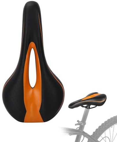 Selle de vélo, Selle de vélo de Route de Montagne, Coussin Creux imperméable, Coussin de Bord Orange Noir, Accessoire de vélo de siège Confortable et Doux