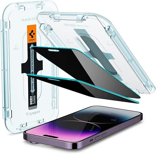 Spigen Glas.tR EZ Fit Sichtschutz Schutzfolie kompatibel mit iPhone 14 Pro Max, 2 Stück, Privacy Schutz, Kratzfest, 9H Härte Folie