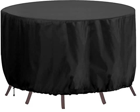 RICHIE Gartenmöbel-Abdeckung, wasserdicht, strapazierfähig, aktualisiertes 420D-Oxford-Gewebe, 250x90 cm, runde Tischabdeckungen, Rattan-Möbelabdeckungen für Möbelsets, Schwarz