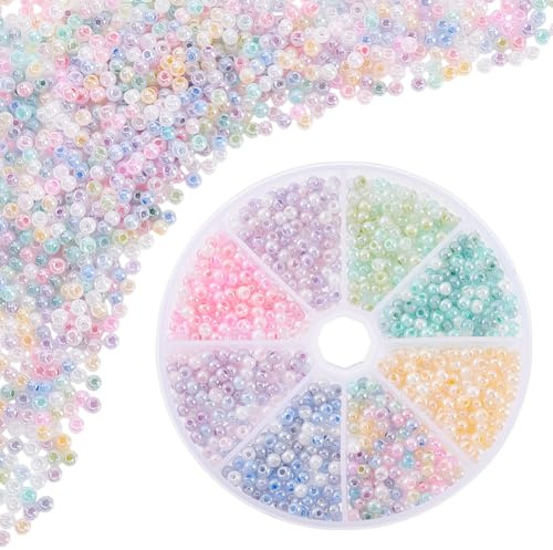PandaHall 960 Stück Glassamenperlen, 8 Farben 4mm Cremefarbene Rocailles 6/0 Pony-Perlen Taillenperlen Mini-Zwischenperlen Handwerksperlen Für Ohrring-Armband-Halsketten-Eyeglss-Ketten