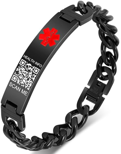 Theluckytag Verbessertes medizinisches Armband QR-Code, Notfall-ID für Männer und Frauen – Titan-Stahl, 20,3 - 25,4 cm
