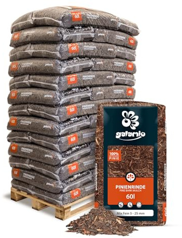 GALAMIO Pinienrinde Pinienmulch Rindenmulch Pinie Mulch Garten Dekor Pinus Pinea Natur Mittelmeer Kiefer Mix 8-25mm 60l x 39 Sack 2.340l / 1 Palette