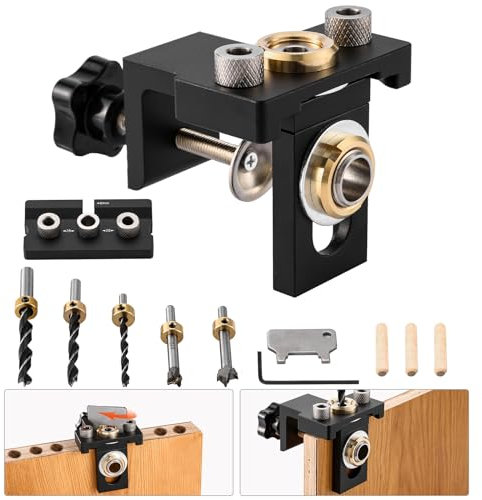 3 in 1 Taschenloch Jig Kit, 8/10/15mmBohrschablonen Dübellochführung für Holzbearbeitungstasche, einstellbares Dübel-Jig-Kit-Werkzeug mit Positionierungsclip Einstellbare Bohrführung Locher-Locator