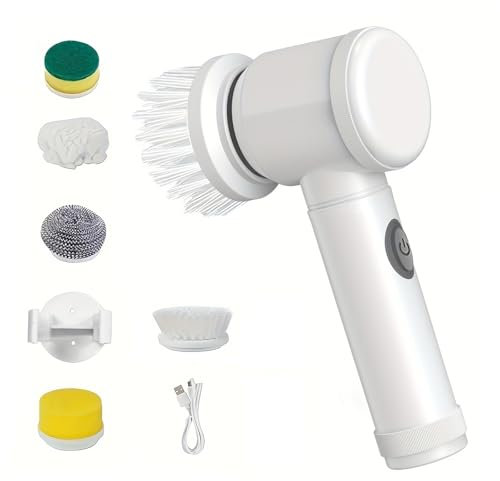 Elektrische Reinigungsbürste, Spin Scrubber für Bad, Fugenreiniger Elektrisch, Electric Cleaning Brush, 5 Bürstenkopf for für Haushalt, Fliesen, Küche und Reifen