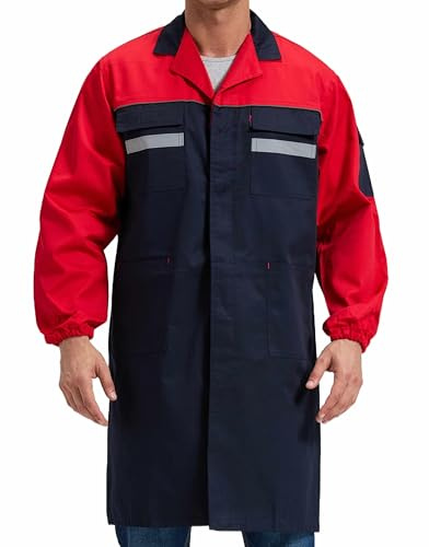 KTWOLEN Blouse de Laboratoire Artisan Bricolage Réfléchissants Veste de Travail Laboratoire Scientifique Cosplay Blouse de Travail, Rouge, L
