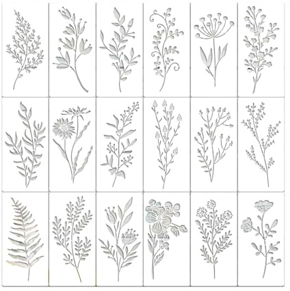 WeddHuis 18 Piezas Plantilla para pintar hojas,Plantillas Pintura Lavables,Plantilla de Planta Reutilizable,para Pintar,Scrapbooking,Manualidades,DIY
