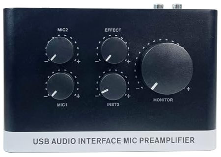 Tarjeta de Interfaz de Sonido USB, Preamplificador de Micrófono con Interfaz de Audio USB 2 en 2 Salidas con Alimentación Fantasma de 48 V, para Guitarrista, Vocalista, Podcaster