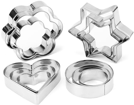 12 Pcs Cookie Cutters Set - Stainless Steel Biscuit Cutter, Heart Flower Round Star Shape Biscuit Mould, Baking Mould for Birthday, Christmas, Valentine's Day Baking