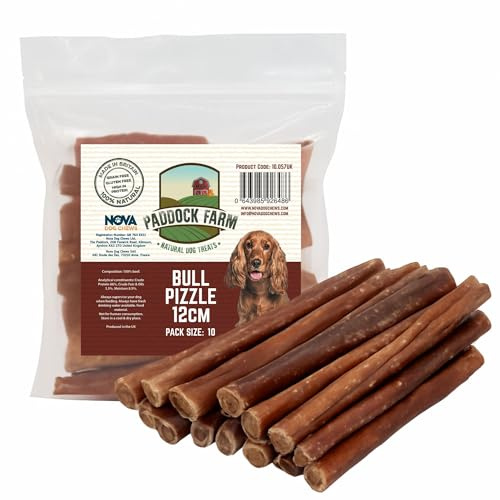 Nova Dog Chews 100% Natural Bull Pizzle Dog Chews - 12cm (10 Pack) | Bully Sticks for Dogs and Puppies - British Made Long lasting Beef Dental Chews - Grain-Free, Gluten-Free, Rawhide Free Dog Treats