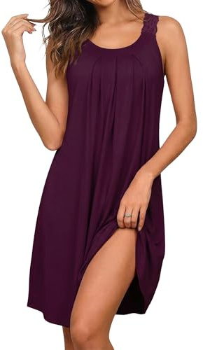 Uniexcosm Camisones de Mujer Verano - CamisóN de Encaje Tirantes Antideslizantes Ropa de Dormir Camisones Mujer Sexy Sin Manga Ligero y Suave para Hogar,Morado Oscuro,L