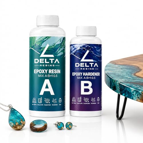 750g Resina Epossidica Trasparente di Alta qualità (la più usata) - No bolle, No Ingiallimento - Ideale per creazioni artistiche, rivestimento superfici, Bricolage, DIY, Modellismo - DeltaResins