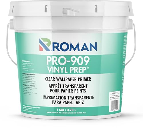 ROMAN PRO-909 Vinyl Prep Wallpaper Primer – Clear, Low VOC, Water-Based Wallcovering Primer for Painted & Glossy Walls, (1 Gallon - 450 sq. ft.)