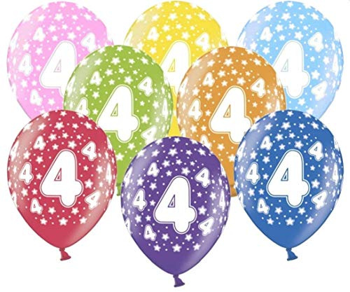 10 kunterbunte Luftballons 4 Made in EU Ballons 4. Geburtstag Mädchen Junge Luftballon 4 Geburtstag Ballon Zahl 4 Metallic 30cm