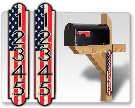 Curb N Sign Mailbox Numbers Plaques - Made of Aluminum Composite Material - Super Reflective Mailbox Numbers for Outside - Customized Mailbox Number Plaque - Pre-Drilled - Versatile Usage (American flag)