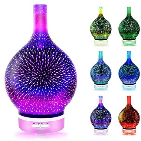 Diffusore di aromi, umidificatore per ambienti con 7 colori, luce LED 3D, vetro ad ultrasuoni, diffusore per aromaterapia, umidificatore ad ultrasuoni, diffusore di aromi, olio