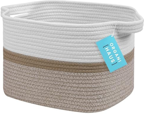 OrganiHaus Cesta Giochi in Tessuto Striscia Miele/Bianco - Porta Giochi Decorativo per Bambini, Cestino Portaoggetti, Cesto Portagiochi, Portabiancheria 35x28x23cm