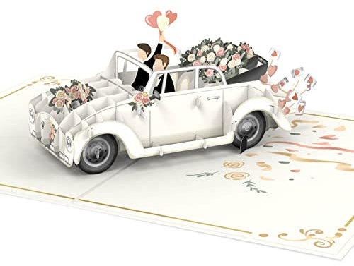 papercrush® Pop-Up Karte Hochzeitsauto Mann & Mann - 3D Hochzeitskarte für schwules Paar, Edle Glückwunschkarte zur Hochzeit von Männerpaar, Hochzeitsgeschenk oder Geldgeschenk für 2 Männer