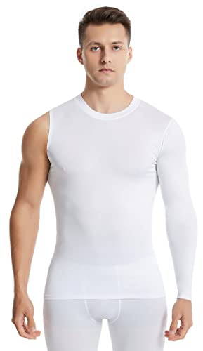 Kompressions-Shirts für Herren, 1/2 Einarm, langärmelig, athletisch, Unterhemd, Ausrüstung, T-Shirt für Workout, Basketball, Weiß-2, Klein