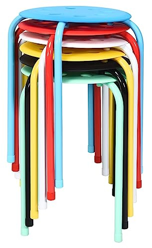 RELAX4LIFE Taburetes Apilables de 6 Piezas, Taburetes Ligeros con Marco de Metal y Asiento de Plástico para Hogar, Escuela, Taburetes Redondos Multiusos para Niños y Adultos (Colorido)