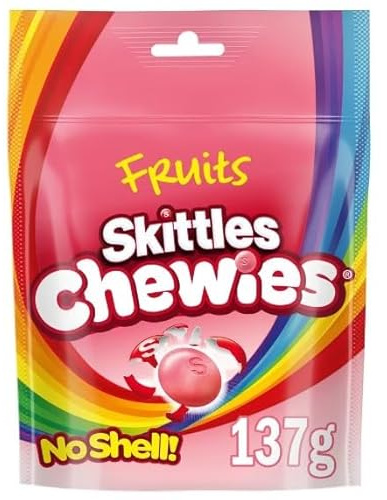 3 x Skittles Chewies Vegan Sweets Fruit Pouch Bag 137g Delicious Tasty And Twisty Treat Gift Hamper For Birthday,Christmas Sold By Kidzbuzz