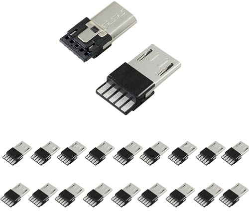 JYCONNECTS 20 pezzi Micro USB-B 2.0 Porte Maschio Spina Saldatura Micro USB 5 Pin Maschio Saldatura Riparazione Adattatori di Ricambio Connettori per Alimentazione USB DIY