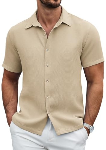 COOFANDY Våffelskjorta herr kortärmad skjorta regular fit fritidsskjorta sommar casual strandskjorta enfärgad texturerad skjorta