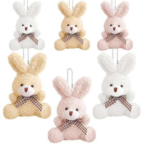 dellyy Mini Colgante de Conejo de Peluche*6pcs, Conejos de Peluche de Pascua Pequeños, Conejo Llavero Colgante, Juguete de Peluche de Conejo de Pascua, Colgante de Bolsa de Conejo de Peluche (B)