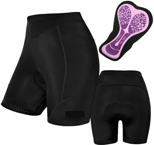 AHIOJEGX Culotte Ciclismo Mujer Pantalones Cortos de Ciclismo for Mujer, Ropa Interior Transpirable con Gel de Espuma 3D Acolchado a Prueba de Golpes for Bicicleta de Carreras y montaña(Black,L)
