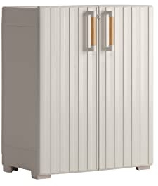Keter Groove Armadio Basso da Esterno, Porte Effetto Legno, Beige/Sabbia, 80x45x98 H cm
