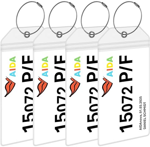 AIDA Kofferanhänger [4er-Pack] – Wasserfest & Robust aus Transparentem PVC – Gepäckanhänger für AIDA Kreuzfahrten 2025, 2026, 2027 – Kreuzfahrt Zubehör