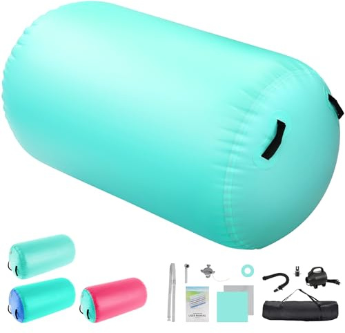 KIKILIVE Inflatable Air Barrel Roller with 600W Electric Air Pump | Exercise Mat, Yoga Roller, Tumbling Mat for Gymnastics, Fitness, Balance Training | Includes Carry Bag