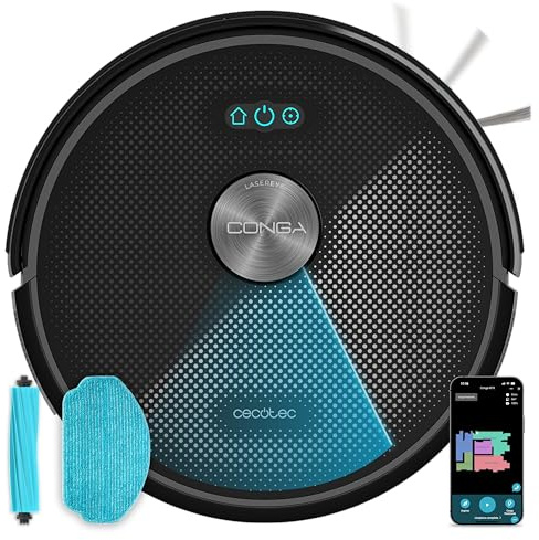 Cecotec Robot Aspirador Conga M70 Genesis. Navegación Láser, Motor Ungravity con 20000Pa, Aspira, Barre, Friega y Pasa la Mopa, Cepillo de Silicona, Doble Depósito, App 3.0, Cubre hasta 180m²