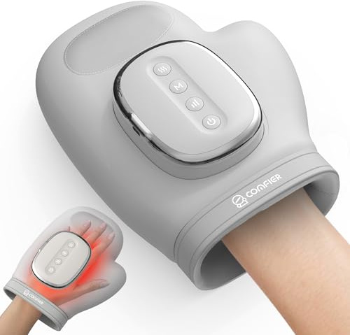 COMFIER Massaggiatore Mani Wireless, Massaggiatore Elettrico di Grandi Dimensioni Migliorato con Funzione di Calore e Compressione, per Polsi e Dita, Regalo Donna Uomo