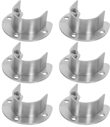 WATIIFUFU Supporti Terminali per Bastoni per Tende in Acciaio Inox 6 Pezzi, Staffe per Flangia Asta Armadio a Forma di U con Viti di Montaggio, per Armadio, Lavanderia e