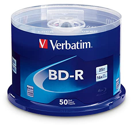 Verbatim BD-R 25GB 16X Blu-ray Recordable Media Disc - 50 Pack Spindle - 98397