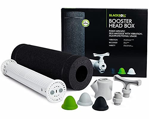 BLACKROLL BOOSTER HEAD BOX - Vibrations-Massage dank Vibrationskern. inkl. Massageaufsätzen und schwarzer Faszienrolle SLIM