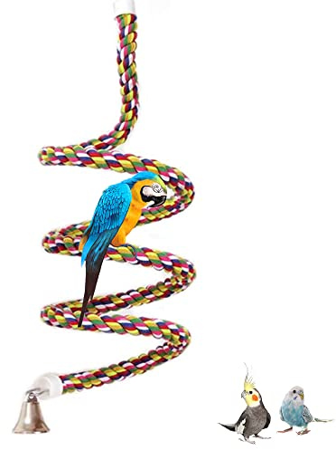 ASOCEA Aves Cuerda Bungee Juguete con Campana algodón Loro Espiral Swing Subir Jaula pie Percha para Aves periquitos pericos