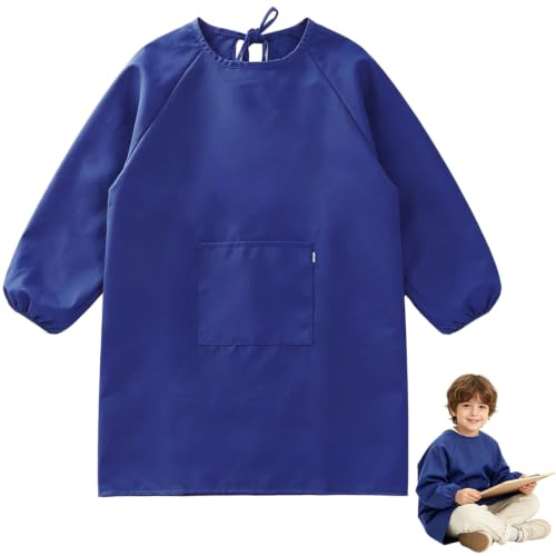 O-Kinee Tabliers Peinture Blouse Tablier Manches Longues Enfant 12-16 Ans, Polyester Bleu (XL)