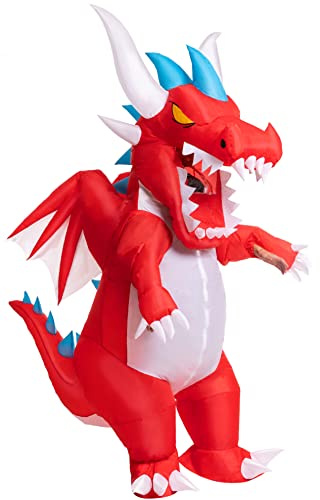 Spooktacular Creations Adult Dragon Air Blow Up Costume, Full Body Dinosaur Skeleton Inflatable with 3D Horn Wing for Halloween