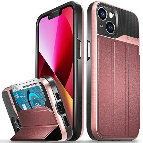 VENA Wallet Case Compatible with Apple iPhone 13 (6.1-inch), vCommute (Military Grade Drop Protection) Flip Leather Cover Card Slot Holder with Kickstand (Rose Gold)