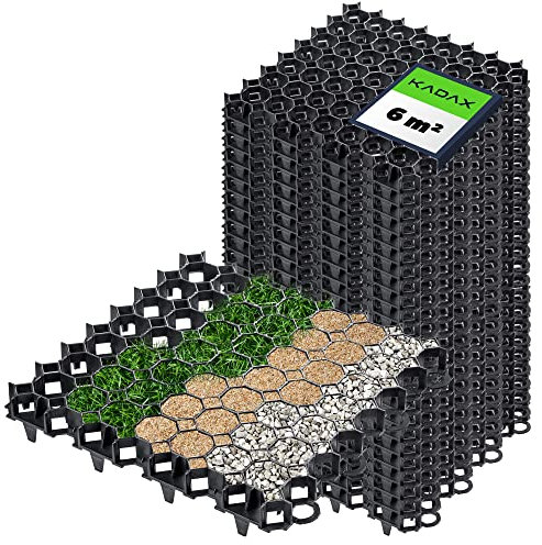 KADAX Dalles Stabilisatrices en Plastique 50 cm, Stabilisateurs de Gravier, Dalles à Engazonner pour Jardins, Grilles de Gazon (Noir, Lot de 24)