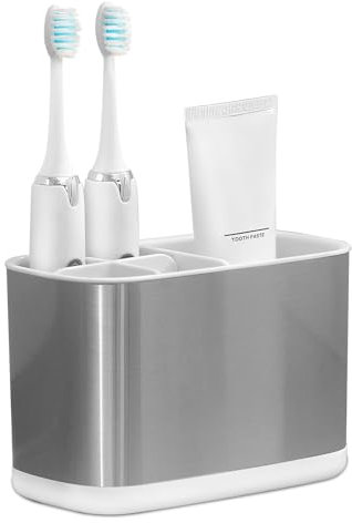Colist Portaspazzolino in acciaio inox, organizer portaspazzolino elettrico da bagno, porta dentifricio Fondo antiscivolo 4 scomparti per spazzolino Staccabile facile da pulire