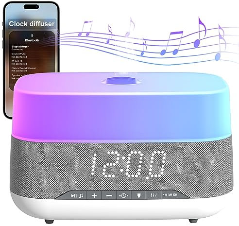 Lovaroma 300ml Aroma Diffusor, Luftbefeuchter Diffusor mit Bluetooth-Lautsprecher und Wecker Einstellung, 7 Arten Led Lichtfarben, 4 Timer, Automatische Wasserlose Abschaltung für Schlafzimmer, BüRo