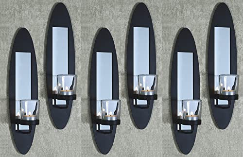 Novaliv 6X Wandkerzenhalter aus Metall mit Glas 6,5 x 9 x 36 cm Schwarz Kerzenhalter Teelichterhalter Wohnzimmer Dekoration Wanddeko Kerzen Vintage Deko Teelicht Wandhalter
