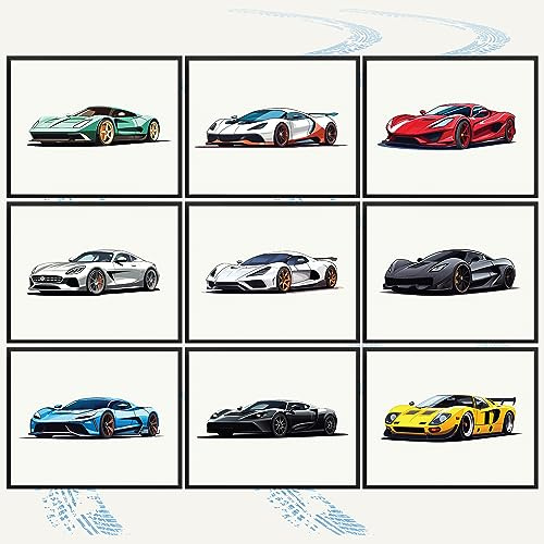 97 carteles de decoración de súper coche para habitación de niños, impresiones modernas de arte de pared, póster de autos deportivos para hombres, decoración de habitación de coches de carreras para