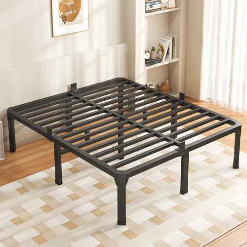 ROIL 14 Inch Full Size Bed Frame with Mattress Slide Stopper - Double Black Basic Anti Squeak Steel Slats Metal Platform, Heavy Duty Noise Free Easy Assembly Bedframes, No Box Spring Needed