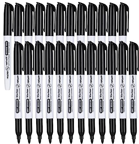 SFAIH Fine Tip Dry Erase Markers - 24 Pack Black Whiteboard Erasable Markers Bulk for Kids Adults, Ideal for Classroom School Office Home Use on White Board, Non-Toxic Easy Clean