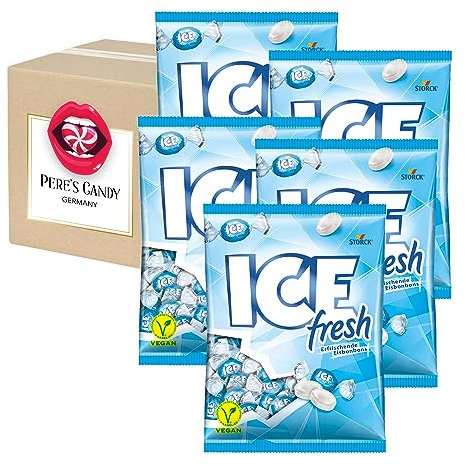 Pere's Candy Bundle für Lutschbonbons - Bonbons Süßigkeiten Ice Fresh Geschmack 5 x 425 g + Pere's Candy Notepad DIN A7-25 Blatt