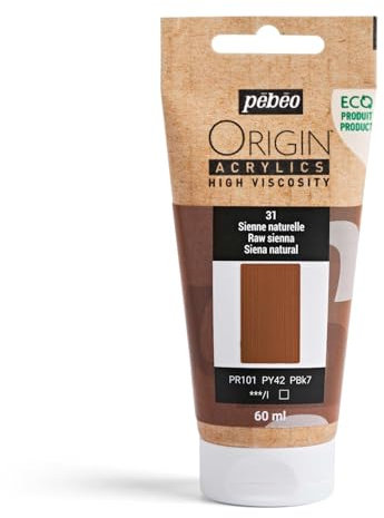 Pébéo - Origin Acrylics 60 ml - Ökologisch hergestellte Acrylfarbe - Hohe Viskosität - Matte Oberfläche - Bindemittel 100% recycelt - 96% Rohstoffe aus Europa - Natürliche Siena